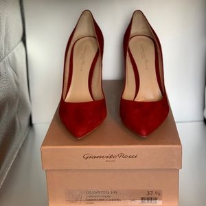 New Gianvito Rossi Syrah/Red Suede Heels 105mm, Size 37.5